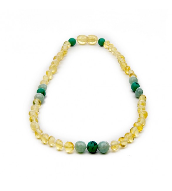 Amber teething necklace - Gemstone - Turquoise gemstones